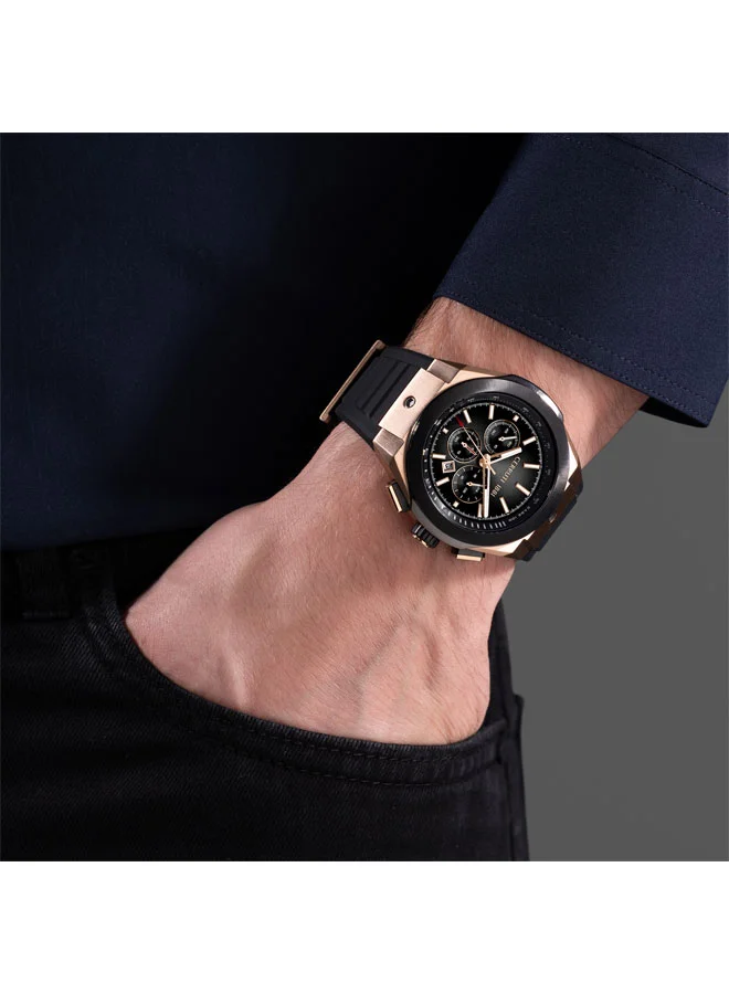 CERRUTI 1881 black Men's Ruscello Declination Black Dial Silicone Strap Chronograph Watch for Men, 48mm for Men | Best Price UAE